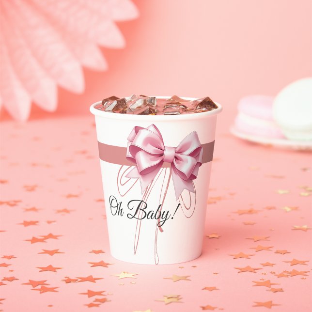 Minimalist Pink Bow Baby Shower Paper Cups (Creator Uploaded)