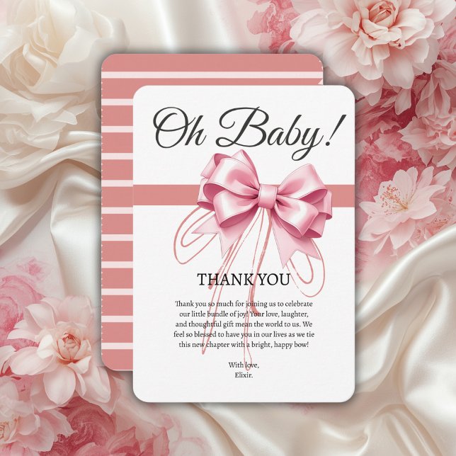 Minimalist Pink Bow Baby Shower Thank You Card (Creator Uploaded)