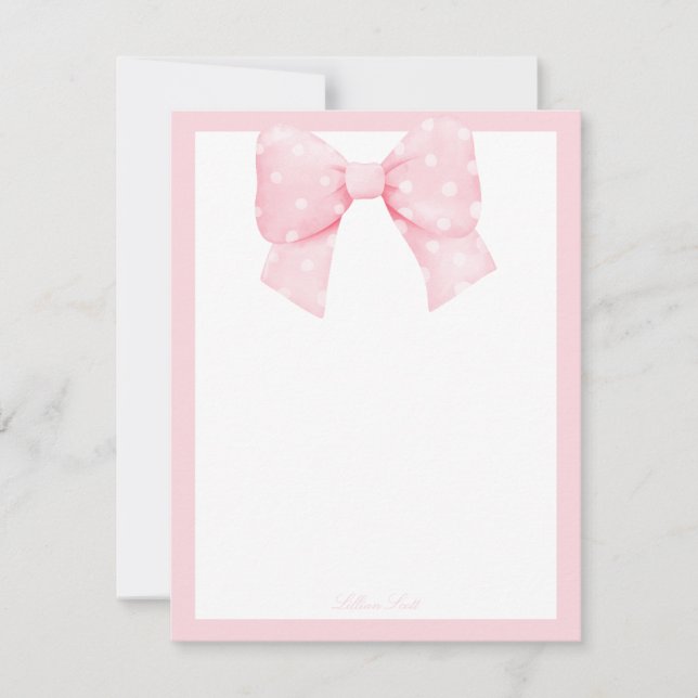 MInimalist Pink Bow Border Monogram Stylish Card (Front)