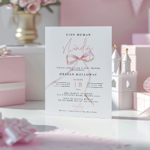 Minimalist Pink BOW Tiny human Shindig Baby Shower Invitation