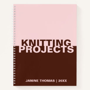 Minimalist Pink Brown Text Knitting Projects Notebook