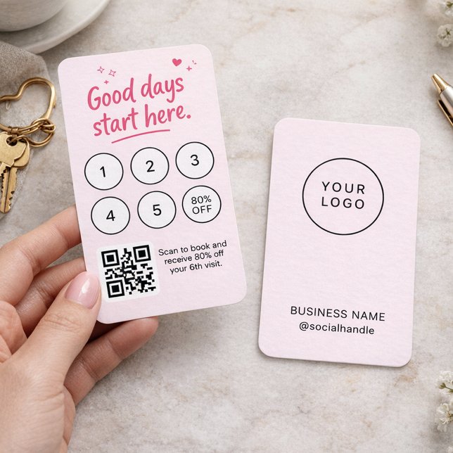 Minimalist Pink Business Card with Logo QR Code  (Creator Uploaded)