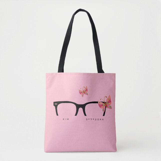 Minimalist Pink Butterfly Eye Glass Tote Bag (Front)