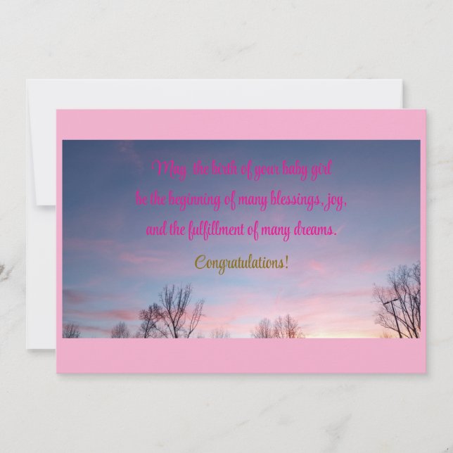 Minimalist Pink & Celestial Baby Girl Card (Front)