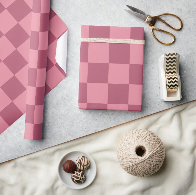 Minimalist Pink Checkerboard Pattern  Wrapping Paper (Crafts)