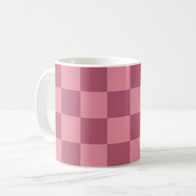 Minimalist Pink Chequerboard Pattern Coffee Mug (Front Left)