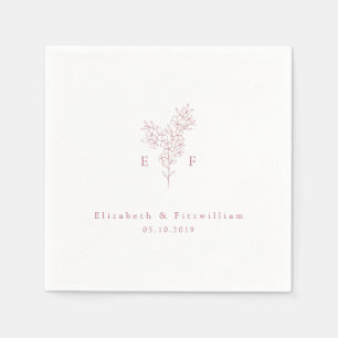 Minimalist Pink Cherry Blossom Monogram Wreath Napkin