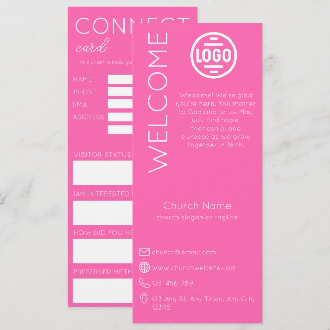 Minimalist Pink Church Connection Card (Front/Back)
