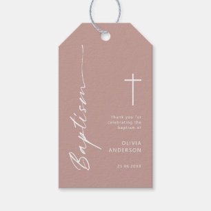 Minimalist Pink Colour Baptism thank you tag