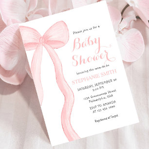 Minimalist Pink Coquette Bow Girl Baby Shower Invitation