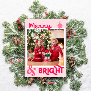 Minimalist Pink Cute Family Photo Christmas Holiday Card