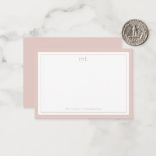 Minimalist Pink Double Border Modern Monogram Card
