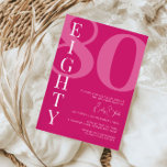 Minimalist Pink Eighty 80th Birthday Party Invitation<br><div class="desc">This minimalist typography 80th birthday party invitation is perfect for a modern birthday party. The simple design features classic white font on pink background. Customisable in any colour. Keep the design minimal and elegant, as is, or personalise it by adding your own graphics and artwork. For more advanced customisation of...</div>