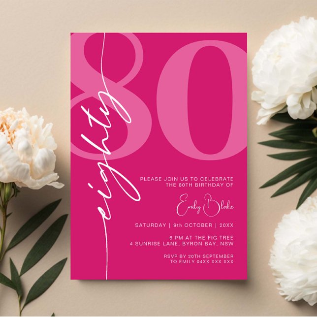 Minimalist Pink Eighty 80th Birthday Party Invitation (Creator Uploaded)