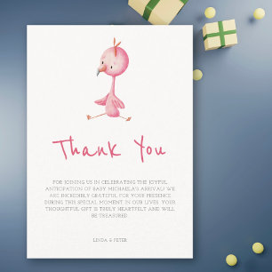 Minimalist Pink Flamingo Girl Baby Shower Thank You Card