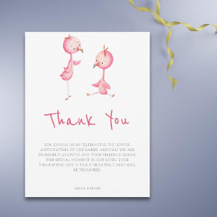 Minimalist Pink Flamingo Twins Baby Shower Thank You Card