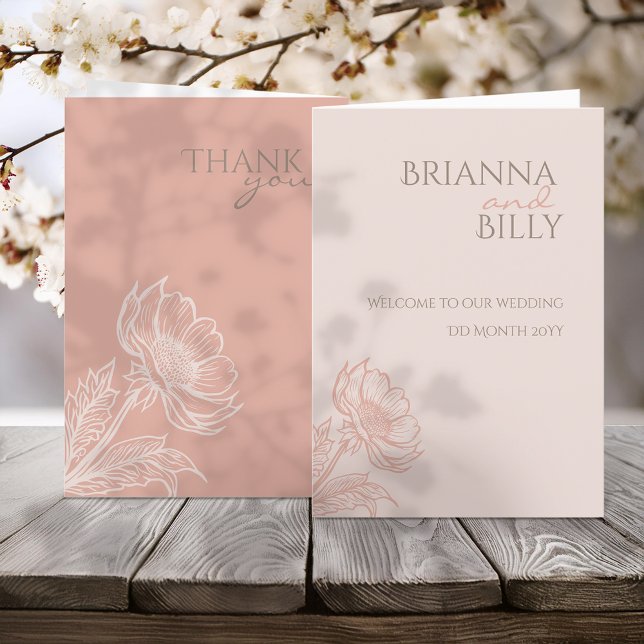 Minimalist Pink Floral Folded Wedding Program (Creator Uploaded)