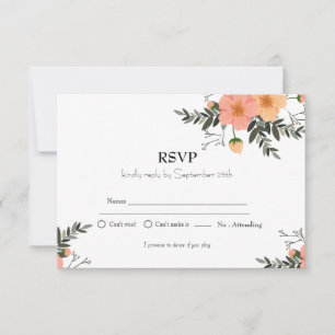 Minimalist Pink Floral Kids Birthday Party RSVP  Card