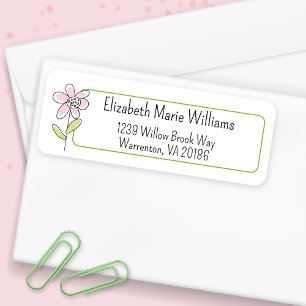 Minimalist Pink Flower Return Address Label