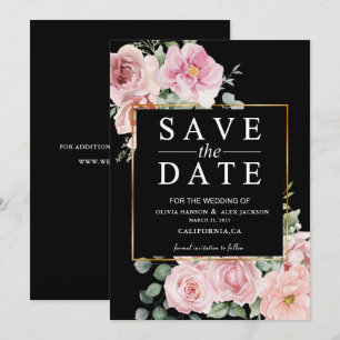 Minimalist pink flowers Photo Black Wedding Save The Date