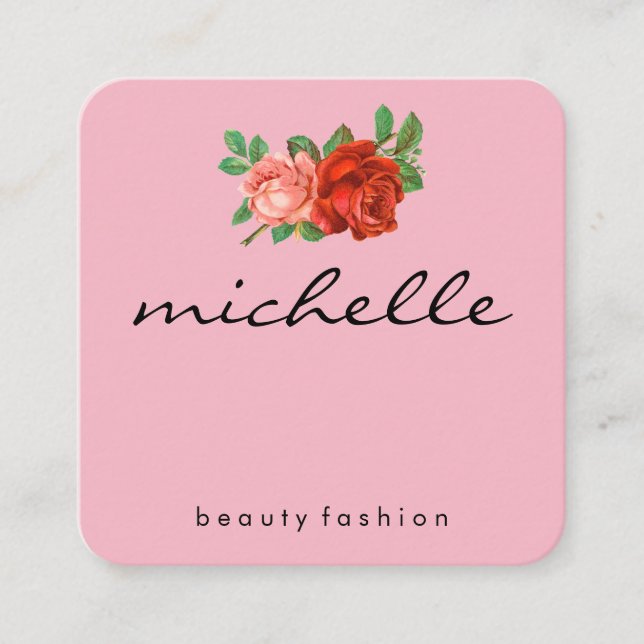 Minimalist (pink) Flowers Square Business Card (Front)