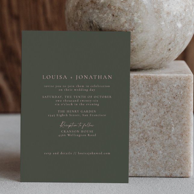 Minimalist Pink Forest Green Formal Script Wedding Invitation (Creator Uploaded)