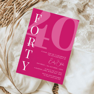 Minimalist Pink Forty 40th Birthday Party Invitation