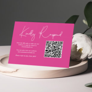Minimalist Pink Fuchsia Wedding QR Code  RSVP Card