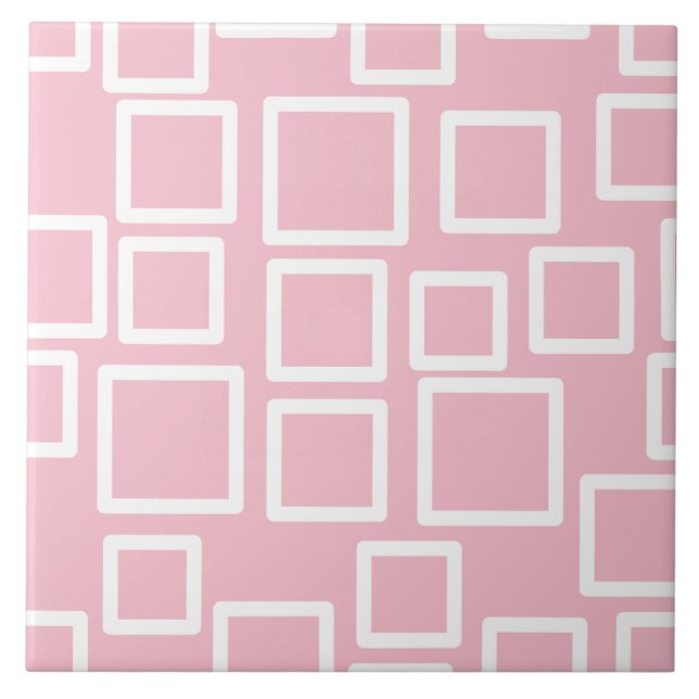 Minimalist Pink Geometric Squares Ceramic Tile (Front)
