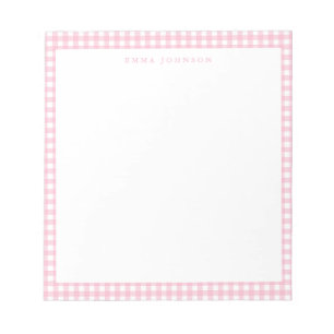 Minimalist Pink Gingham Monogram Notepad