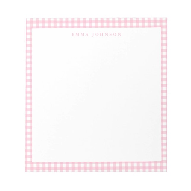 Minimalist Pink Gingham Monogram Notepad (Front)