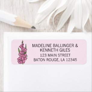 Minimalist Pink Gladiolus Wedding Address Label Return Address Label