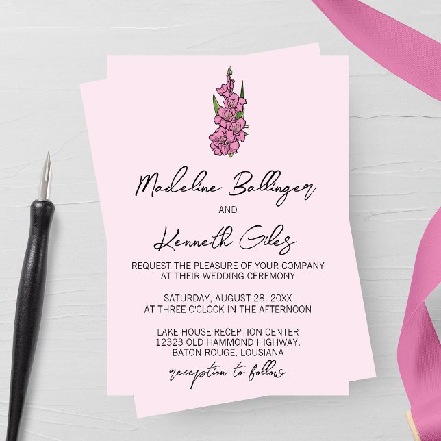 Minimalist Pink Gladiolus Wedding  Invitation (Creator Uploaded)