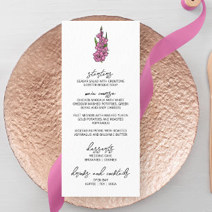 Minimalist Pink Gladiolus Wedding Menu