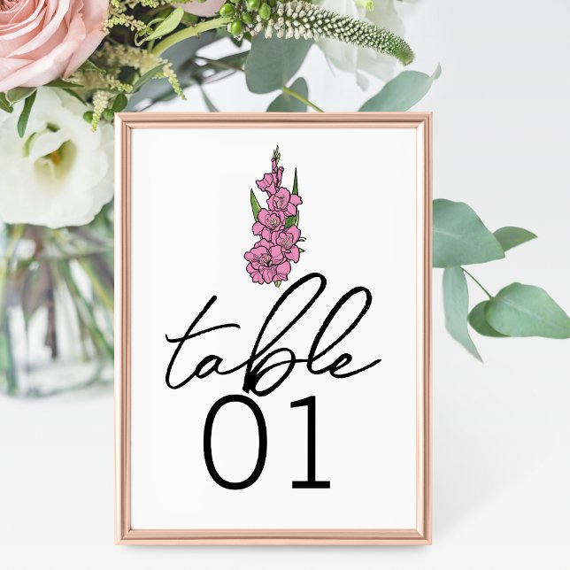 Minimalist Pink Gladiolus Wedding Table Numbers (Creator Uploaded)