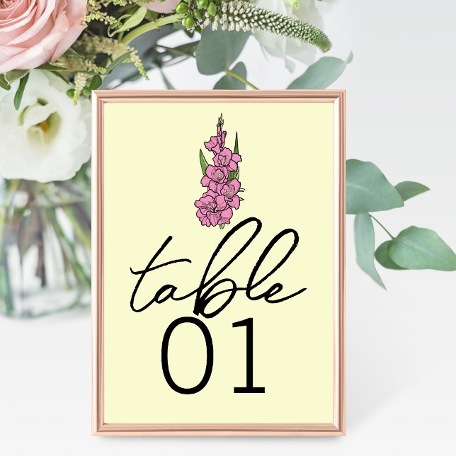 Minimalist Pink Gladiolus Wedding Table Numbers (Creator Uploaded)