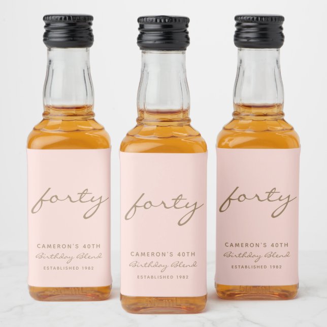Minimalist Pink & Gold Age Birthday Liquor Bottle Label (Bottles)