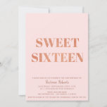 Minimalist Pink Gold Glitter Sweet 16 Invitation<br><div class="desc">This minimalist and modern "SWEET SIXTEEN" birthday party invitation card features "sweet sixteen" in faux rose gold glitter on blush pink background. The reverse side features rose gold glitter background. Personalise it for your needs.</div>