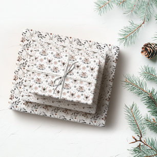 Minimalist Pink & Gray Christmas Animal Pattern Wrapping Paper Sheet