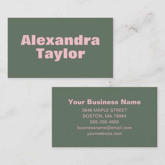 Minimalist Pink Green Aesthetic Personalized Bold Business Card (Front/Back)