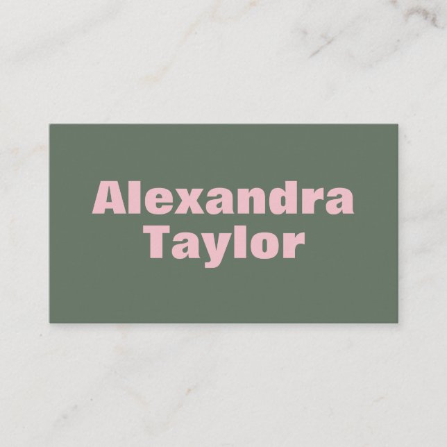 Minimalist Pink Green Aesthetic Personalized Bold Business Card (Front)