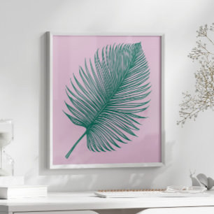 Minimalist Pink Green Palm Leaf Botanical Art Poster