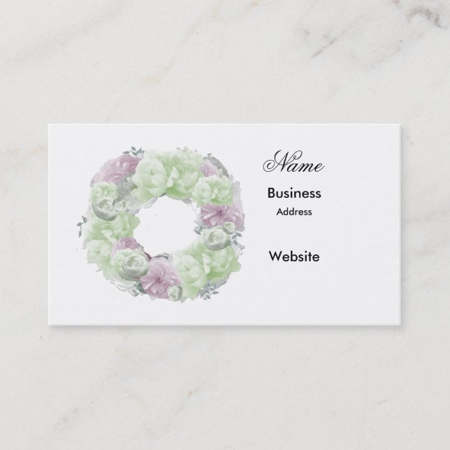 Minimalist Pink Green Wreath Business Card (Front)