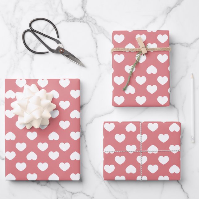 Minimalist Pink Hearts Wrapping Paper Sheet (Front)