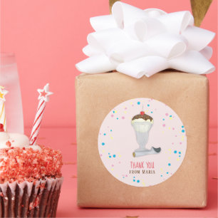 Minimalist Pink Ice Cream Watercolor Thank You  Classic Round Sticker