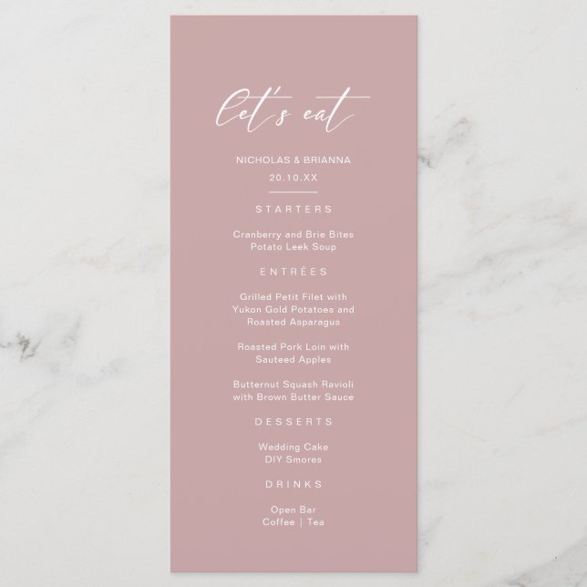 Minimalist Pink Mauve Wedding Menu (Front)