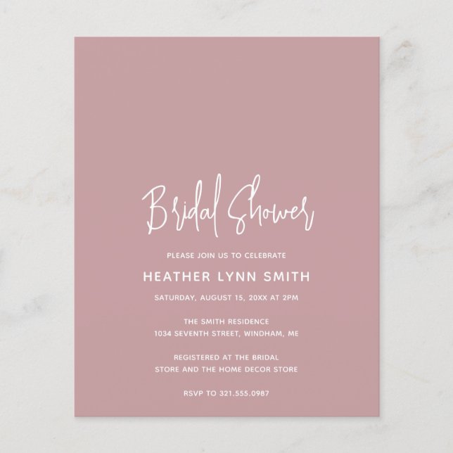 Minimalist Pink Modern Budget Bridal Shower Invite (Front)