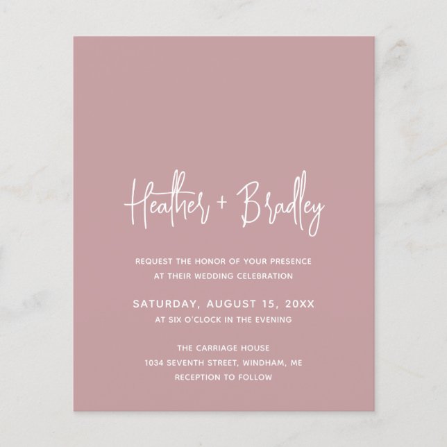 Minimalist Pink Modern Budget Wedding Invite (Front)