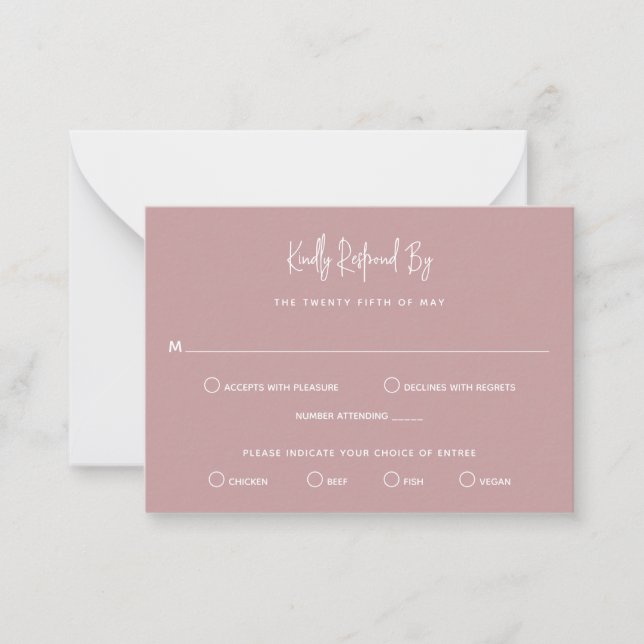 Minimalist Pink Modern Mini Wedding RSVP Card (Front)