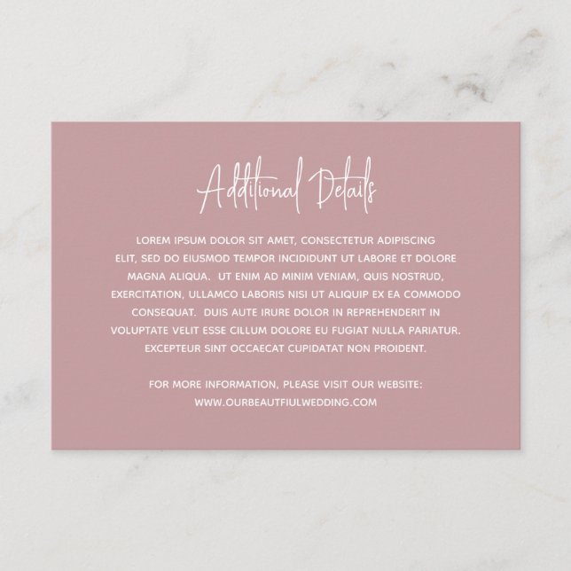 Minimalist Pink Modern Wedding Enclosure Card (Front)
